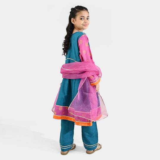 Girls poly cambric Fancy 3Pcs Andaaz-Teal blue