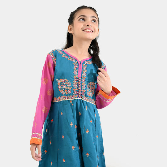 Girls poly cambric Fancy 3Pcs Andaaz-Teal blue