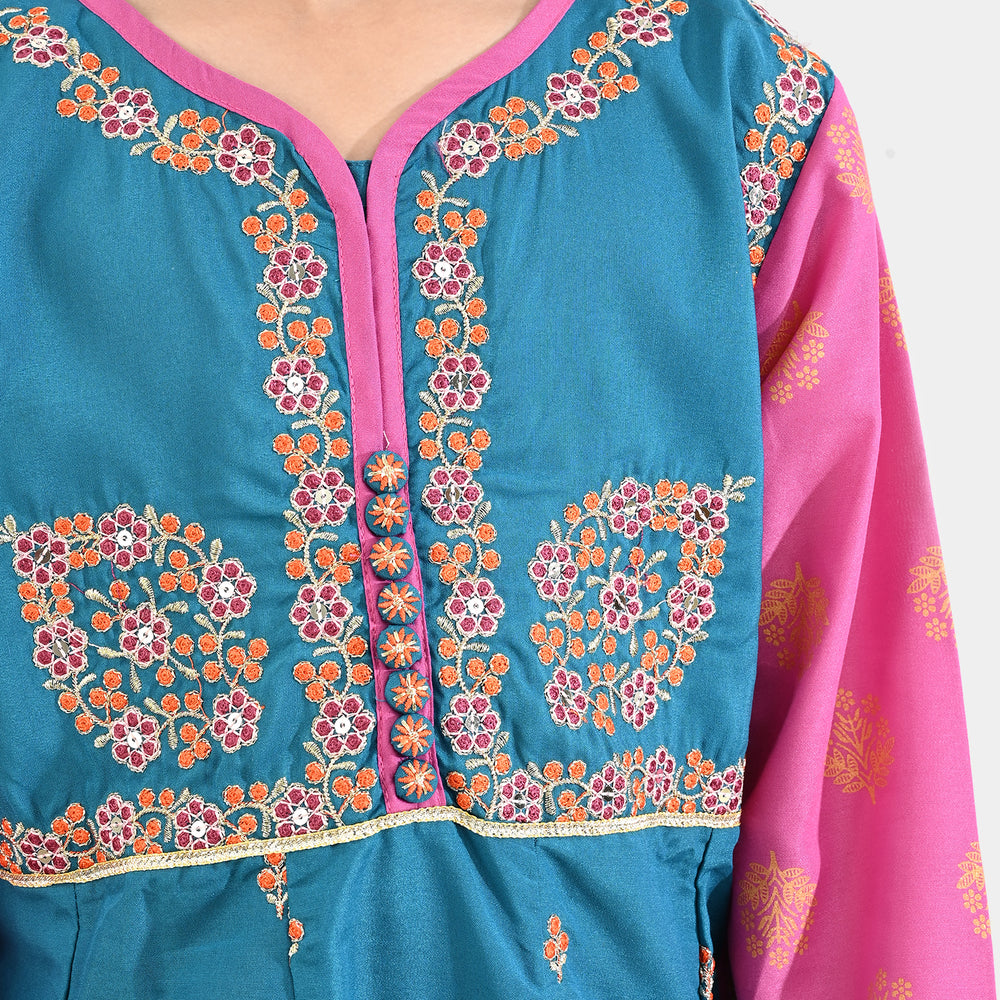 Girls poly cambric Fancy 3Pcs Andaaz-Teal blue