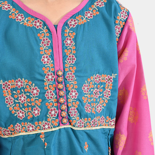 Girls poly cambric Fancy 3Pcs Andaaz-Teal blue