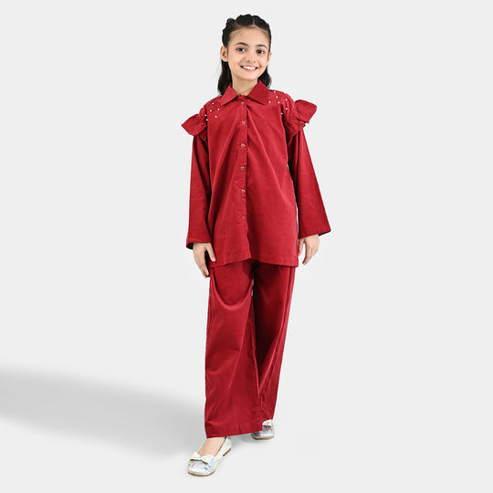 Girls Corduroy Co-Ord Set Rose-MAROON