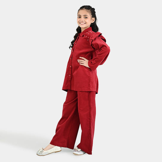 Girls Corduroy Co-Ord Set Rose-MAROON