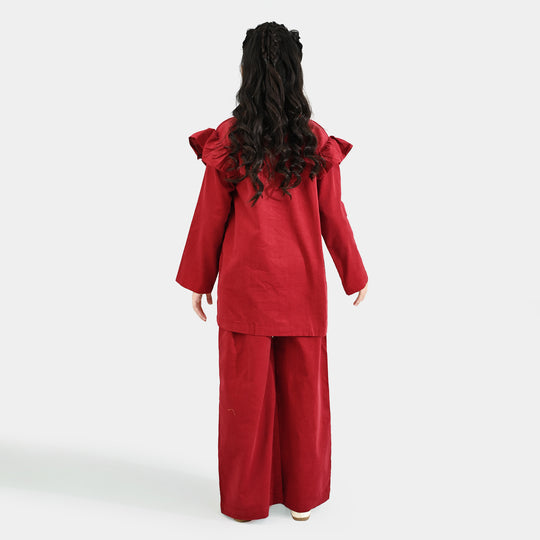 Girls Corduroy Co-Ord Set Rose-MAROON