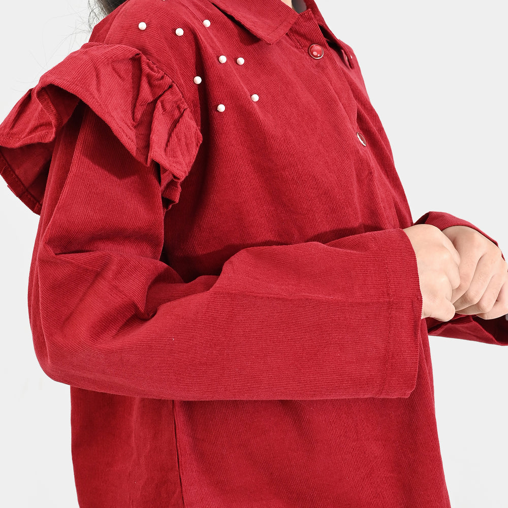 Girls Corduroy Co-Ord Set Rose-MAROON