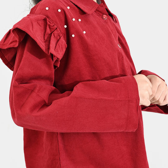 Girls Corduroy Co-Ord Set Rose-MAROON