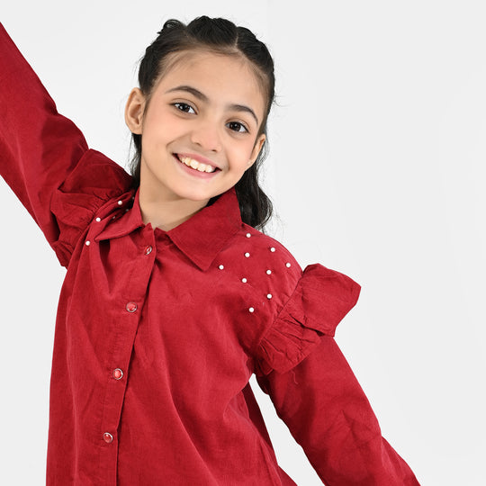 Girls Corduroy Co-Ord Set Rose-MAROON