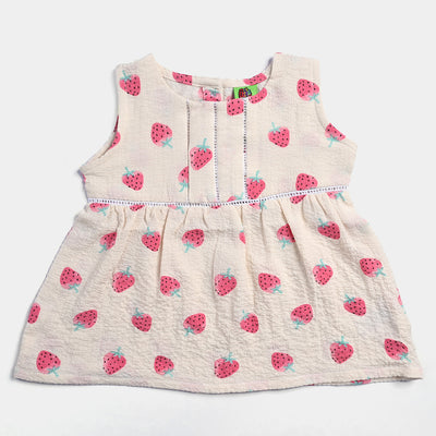 Infant Girls Jacquard Frock Strawberry-OFF-White