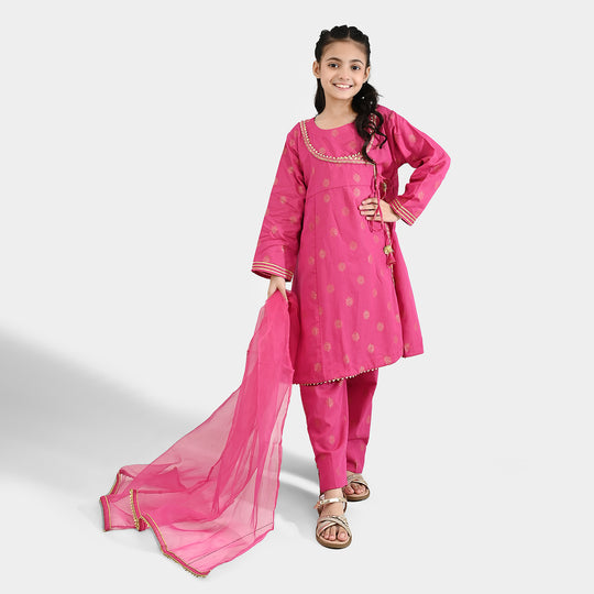 Girls Jacquard Fancy 3Pcs Heer-Magenta