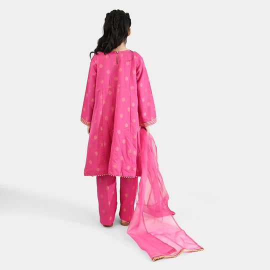 Girls Jacquard Fancy 3Pcs Heer-Magenta