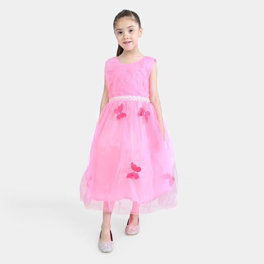 Girls Fancy Frock Pleated-Pink