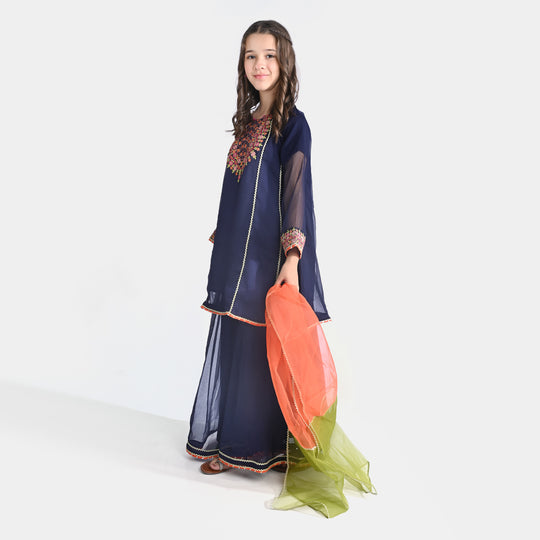 Girls Chiffon 3PC Suit Gul-e-Jahaan-Navy Blue