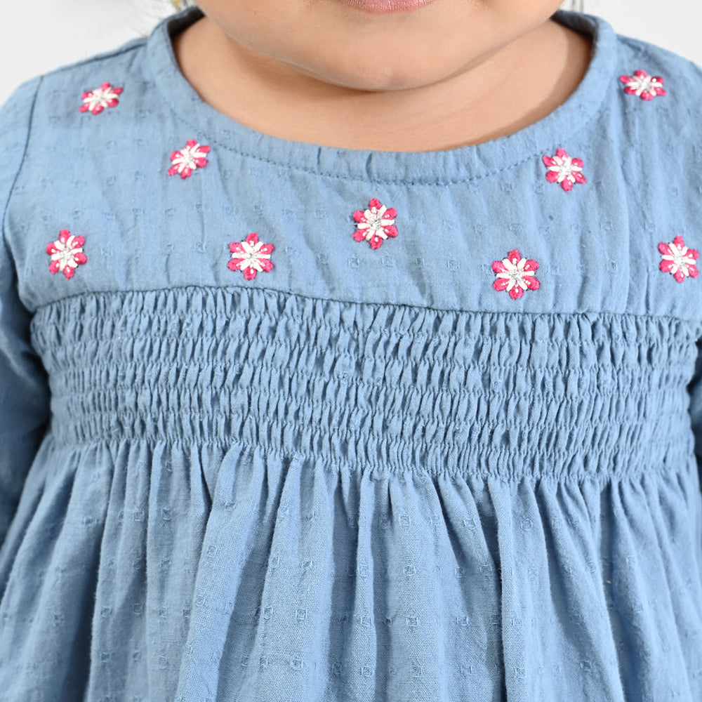 Infant Girls Dobby Emb Top Smoking Wiggle-Blue