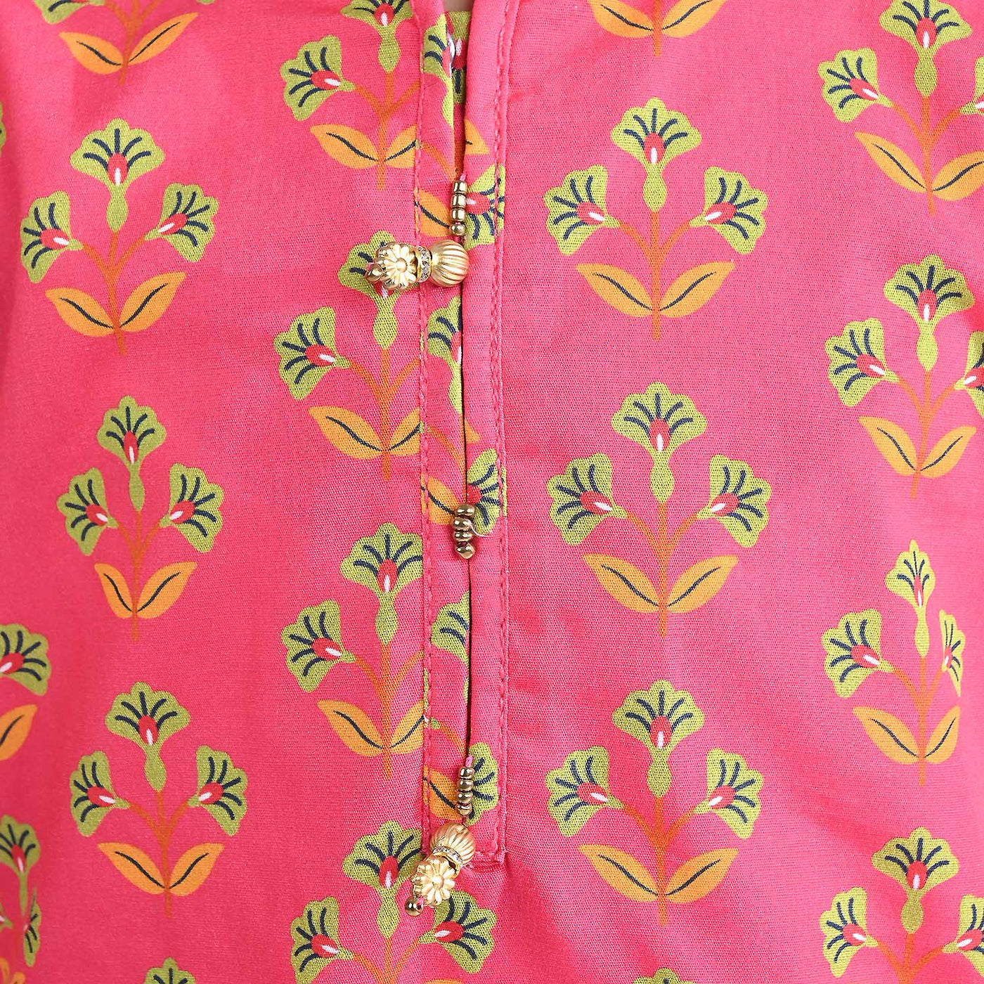 Girls Cotton Poplin Printed Kurti -Pink