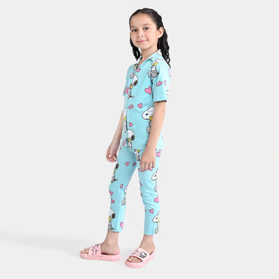 Girls PC Jersey Nightwear Suit Character-T.Turquoise