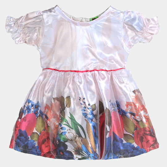Infant Girls Poly Satin Fancy Frock Blooming-Multi