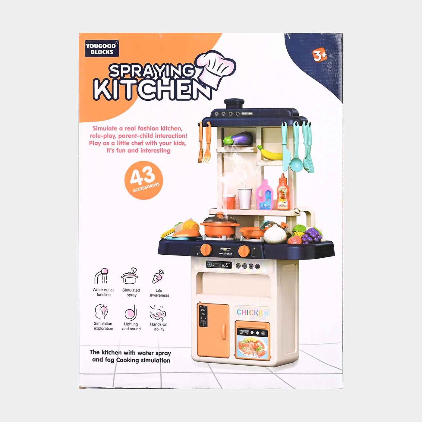 Kitchen Play Set With Light & Music For Girls