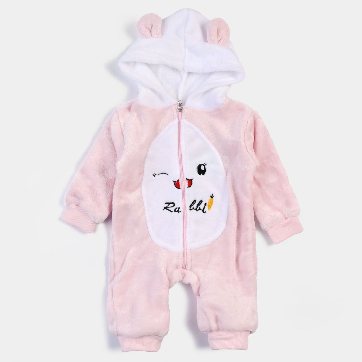 Baby Girl Romper - Cute Rabbit Printed Bodysuit in Olive, Cream & Pink 6-18 Months