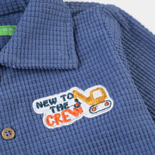 Infant Boys Cotton Slub Casual Shirt F/S (New The Crew)-Blue