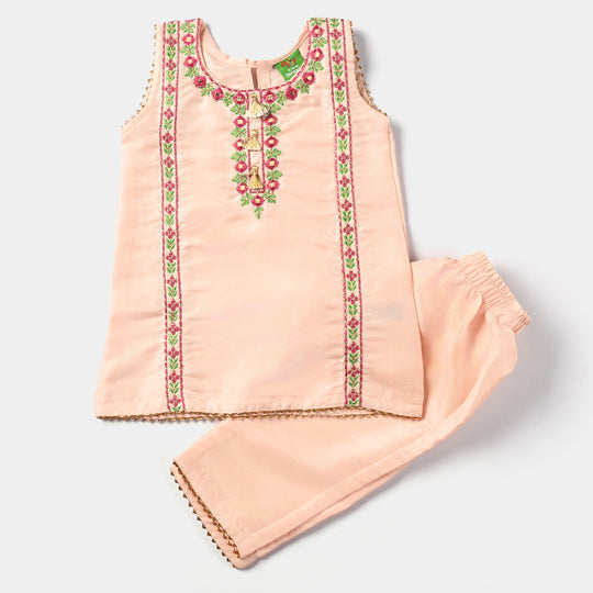 Infant Girls Raw Silk 2Pcs Suit Adorable-Peach