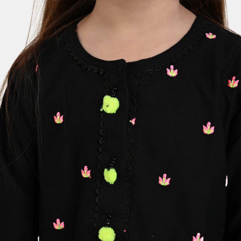 Girls Cotton Embroidered Kurti Black Beauty-BLACK