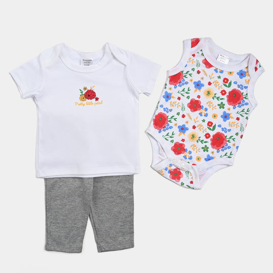 Infant Girls Cotton Interlock 3PCs Set-White