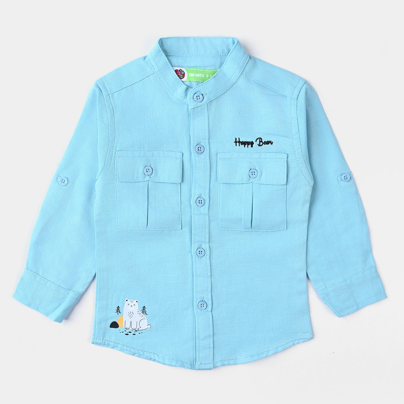 Infant Boys Cotton Slub Casual Shirt Oh My Bear-SKY BLUE
