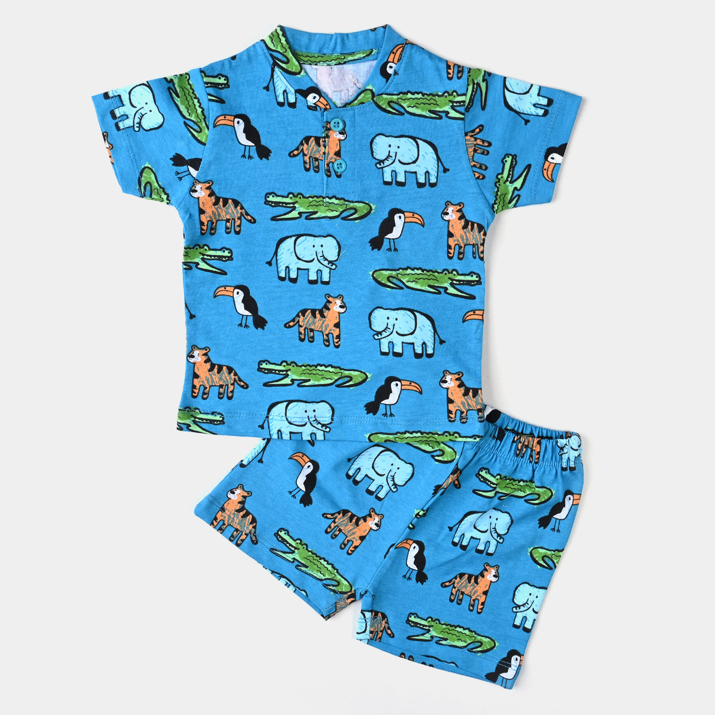 Infant Boys Cotton Jersey Knitted Suit Animals -Blue