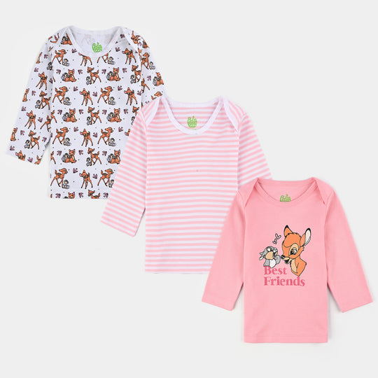 Infant Girls Cotton Interlock Bambi T-Shirt F/S Pack OF 3 - Pink/White