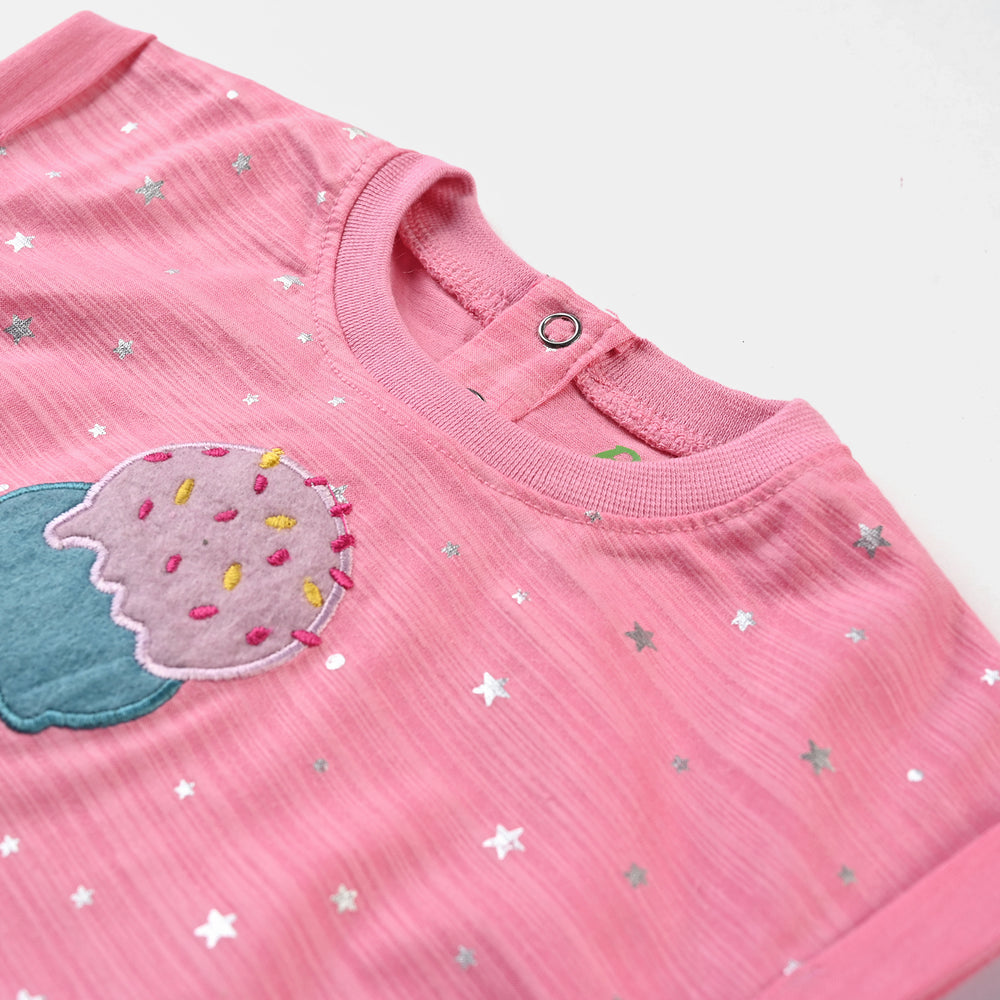 Infant Girls Poly Cotton Jersey T-Shirt ICE CREAM-Pink