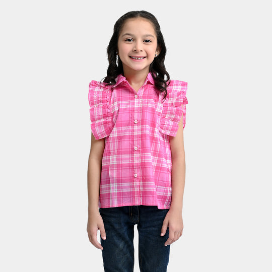 Girls Cotton Poplin Casual Top -Pink