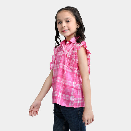 Girls Cotton Poplin Casual Top -Pink