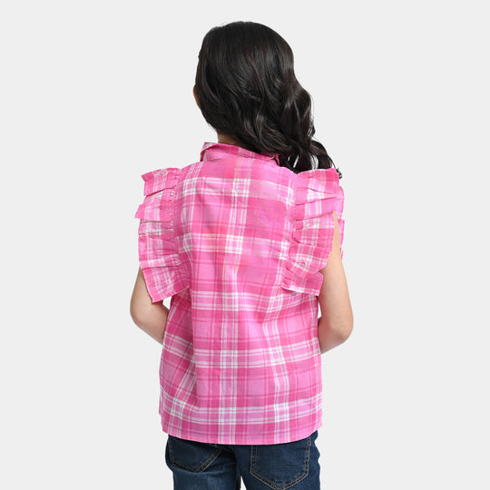 Girls Cotton Poplin Casual Top -Pink