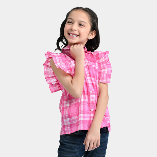 Girls Cotton Poplin Casual Top -Pink