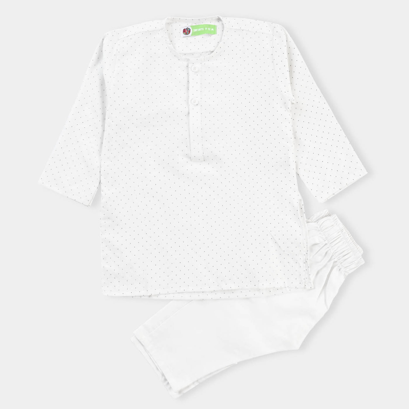 Infants Boys Poly Viscose Shalwar Suit Dots -White