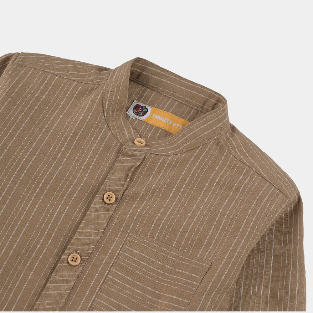 Boys Yarn Dyed Shirt F/S (Desert Stripe) - BROWN