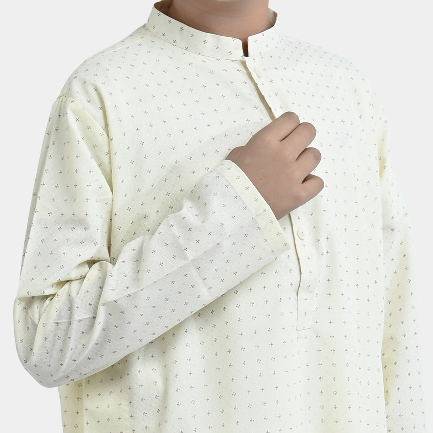 Boys Poly Viscose Basic Suit (Dots)-Off-White