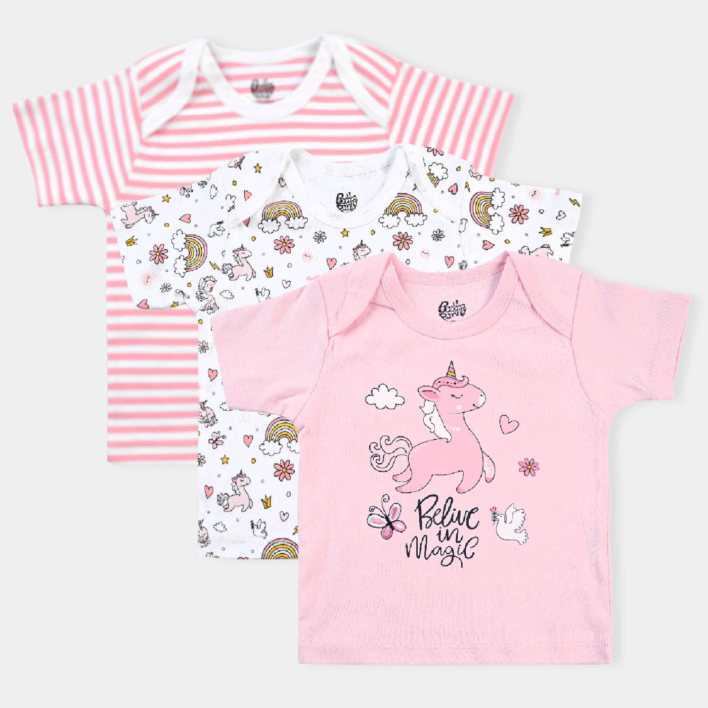 Infant Girls Cotton Poplin 3 Piece T-Shirt Set-mIX