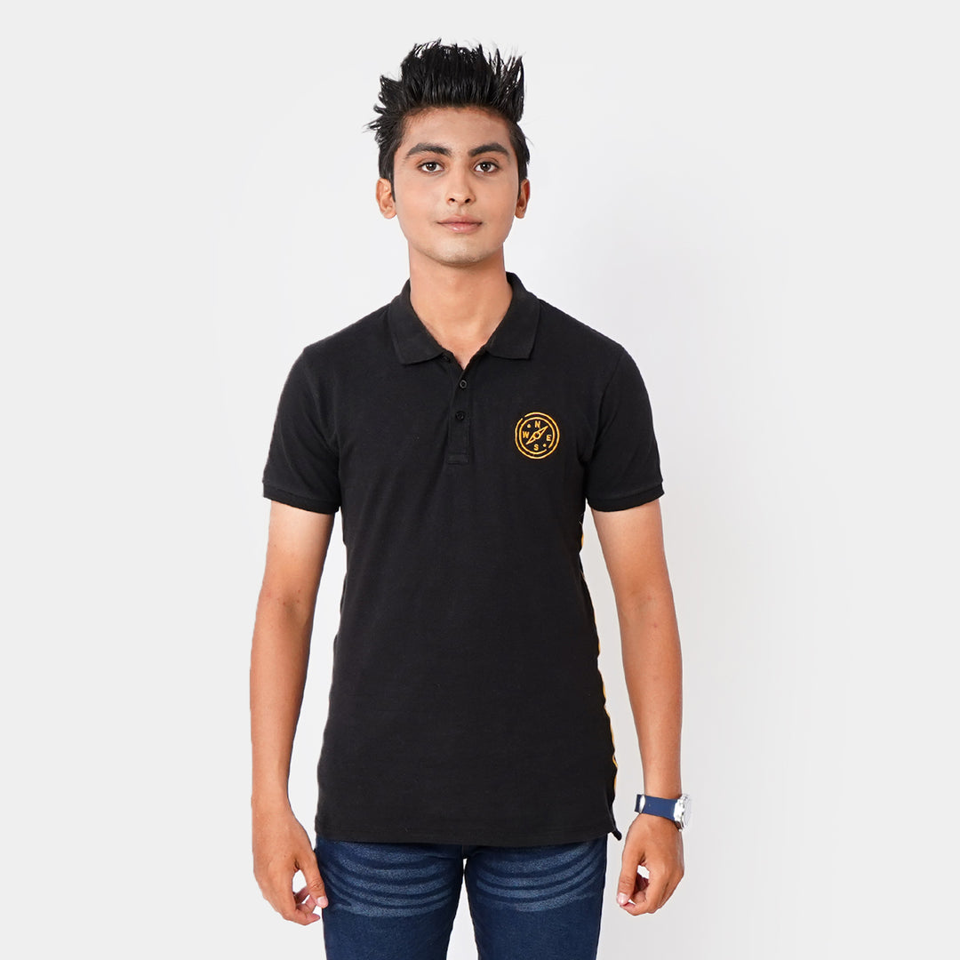 Teens Boys Fashion Polo T-Shirt Nautical - Jet Black