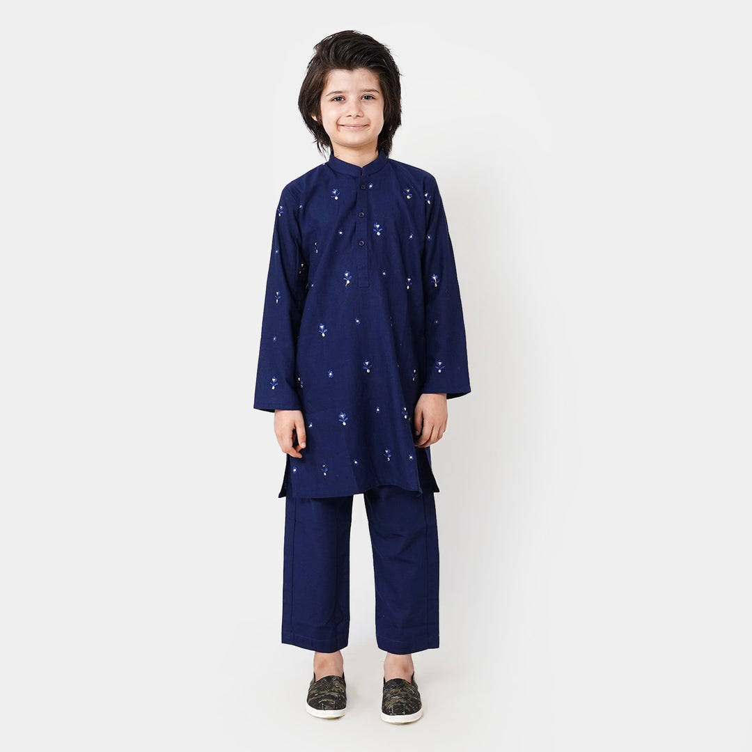 Boys EMBROIDERED Cotton Kurta Pajama 709 - Navy Blue