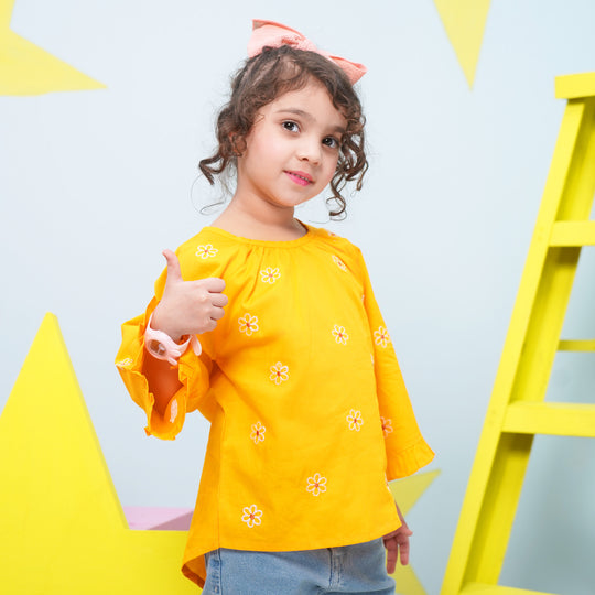 Girls Cotton Emb Top Day Lilly-Citrus