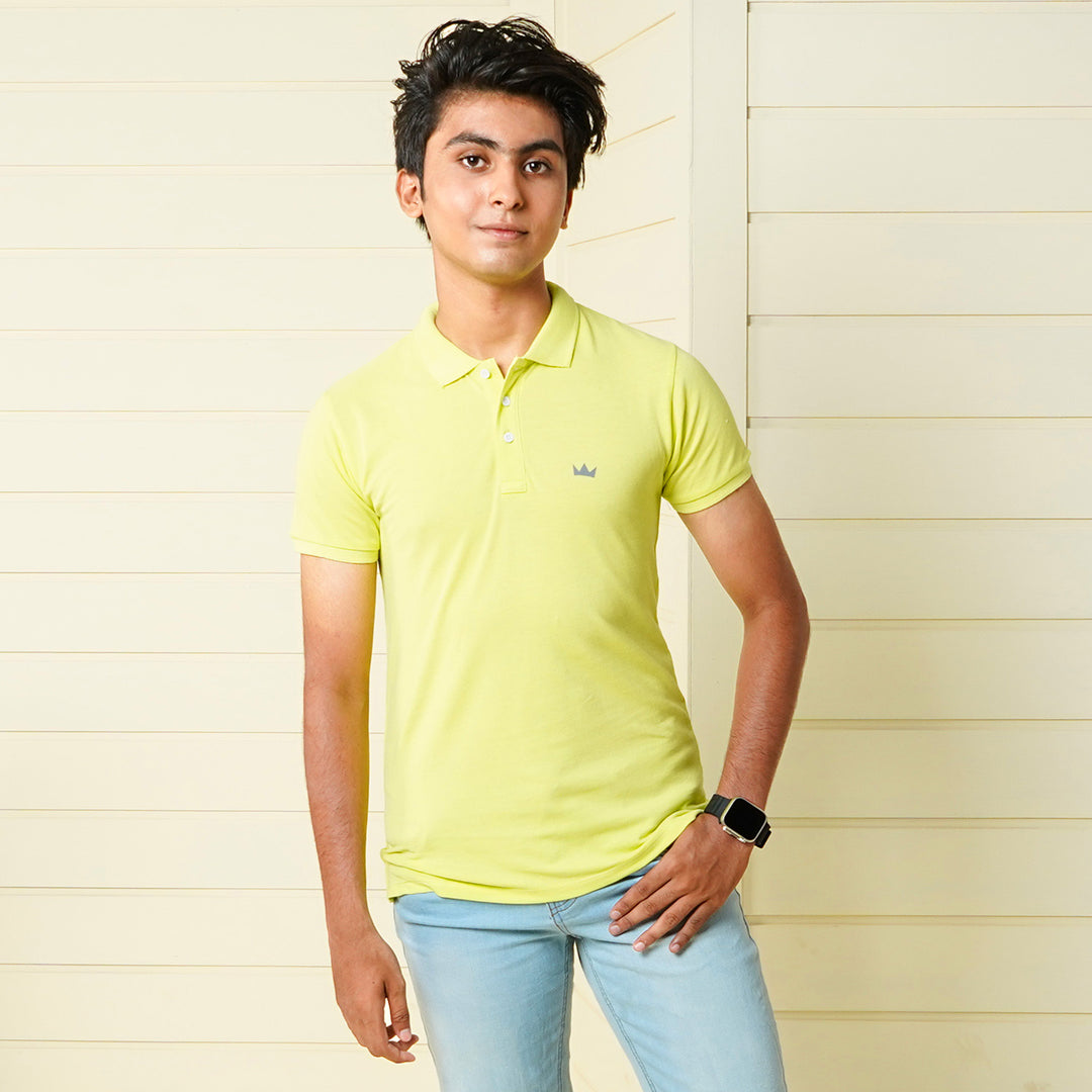 Teens Boys Cotton Polo T-shirt Basic - Sunny Lime