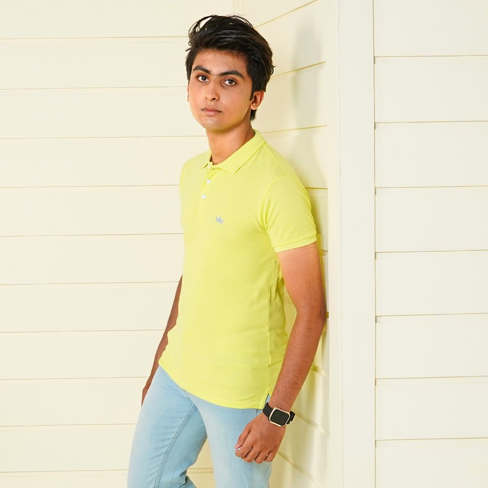 Teens Boys Cotton Polo T-shirt Basic - Sunny Lime