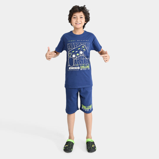 Boys Jersey/Terry 2 Piece Suit Mood On-Navy Peony