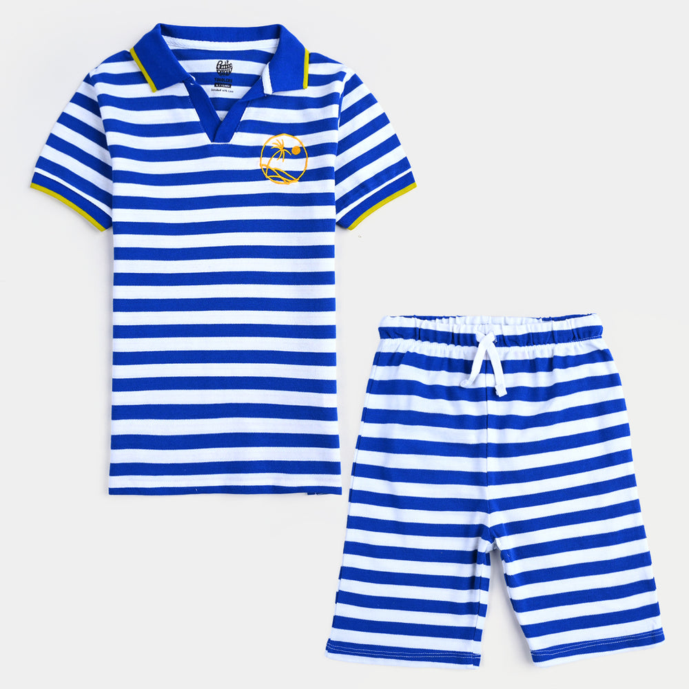 Boys Jumbo Pique 2 Piece Waves-Blue/White