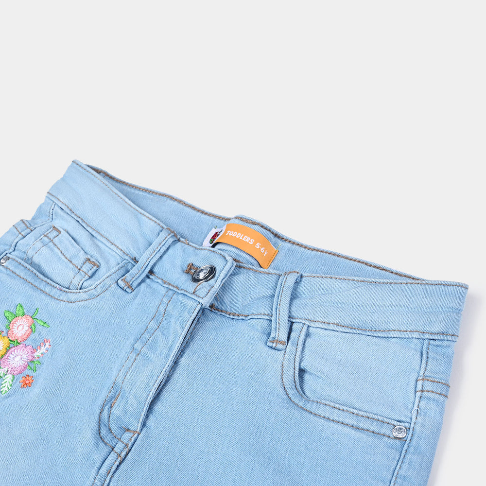Girls Denim Stretch Pant EMB Bunch-LIGHT BLUE
