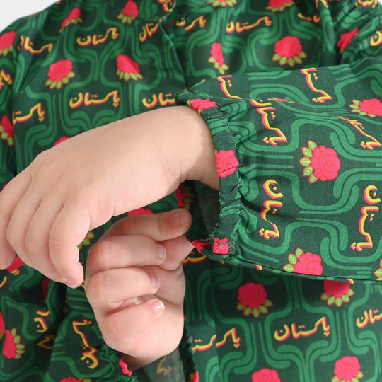 Girls Poly Net Printed 2Pcs Truck Flower Ind-GREEN