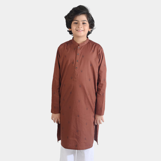 Boys Cotton Poplin Printed Kurta (Fudge Sickle)-BROWN