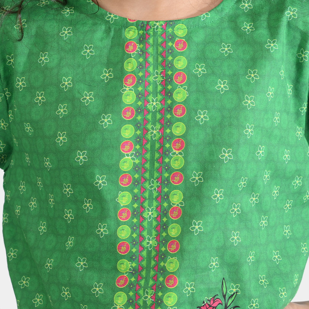 Girls Cotton Printed Kurti Floral Monuments Ind-GREEN