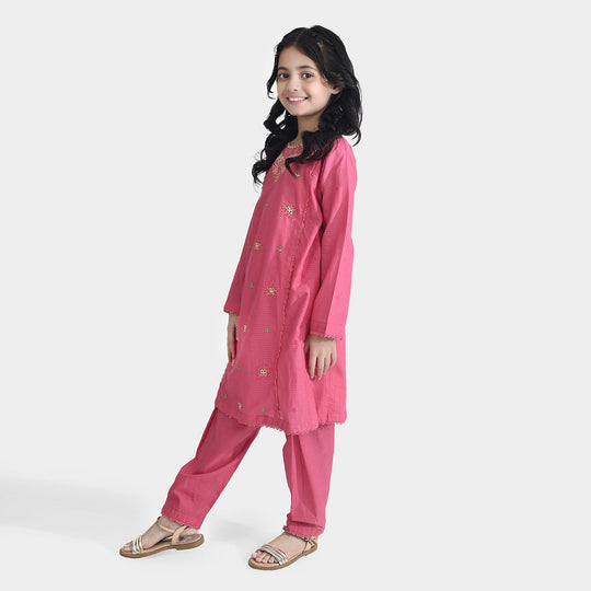 Girls Cotton Emb 2Pcs Petal-Pink
