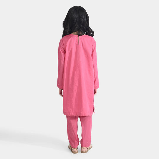Girls Cotton Emb 2Pcs Petal-Pink